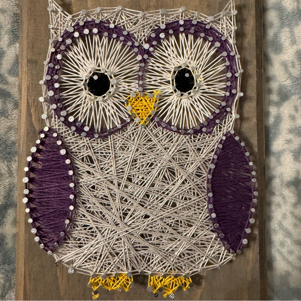 Purple and White String Art Owl Decor - Picture 2 of 6